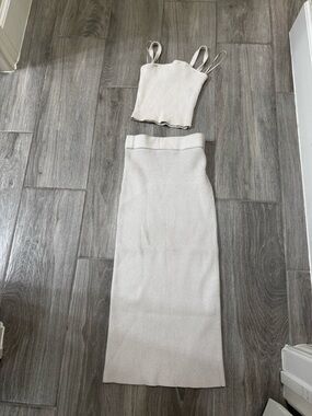 Zara Cream Ribbed Maxi Skirt and Tank set